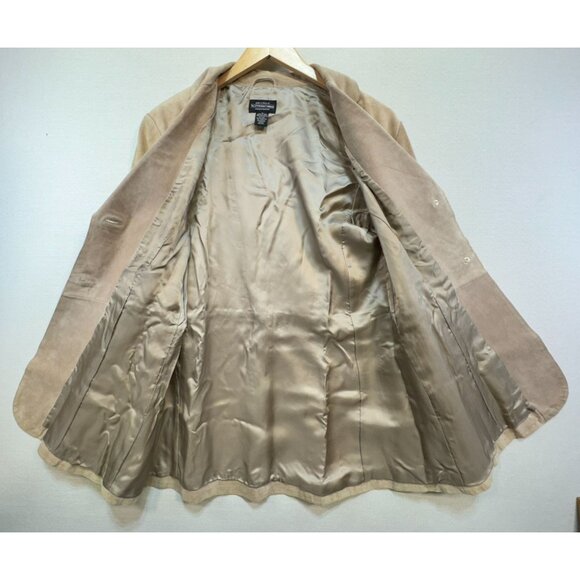 Vintage J. Peterman Womens Leather Blazer Jacket Size 12 Beige Tan 100% Leather - Picture 5 of 13